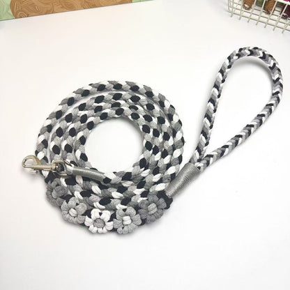 Black & Gray | 5-Flower Handwoven Decorative Dog Leash