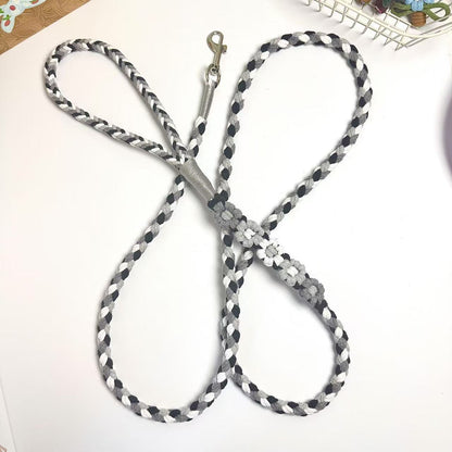 Black & Gray | 5-Flower Handwoven Decorative Dog Leash