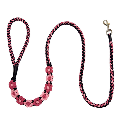 Black & Pink | 9-Flower Handwoven Decorative Dog Leash