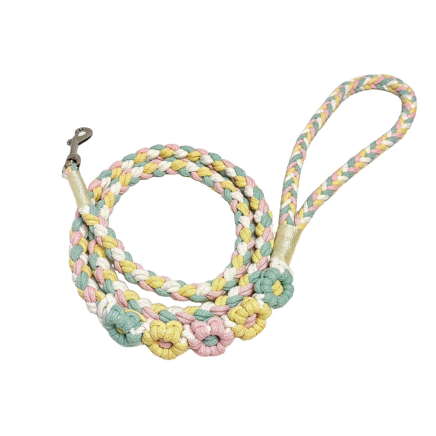 Blue & Yellow | 5-Flower Handwoven Decorative Dog Leash