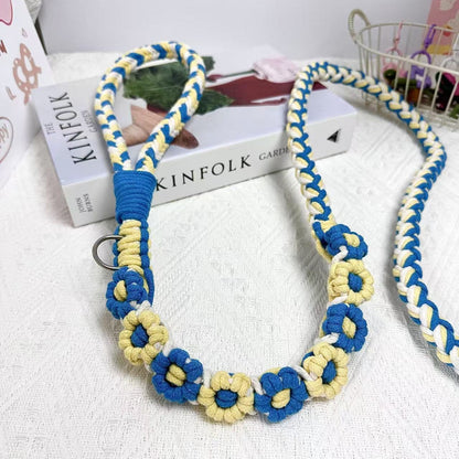 Blue & Yellow | 9-Flower Handwoven Decorative Dog Leash