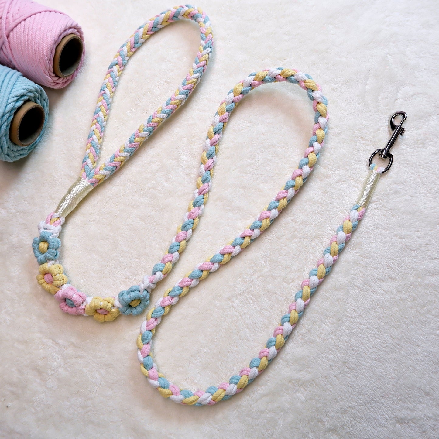 Blue & Yellow | 5-Flower Handwoven Decorative Dog Leash