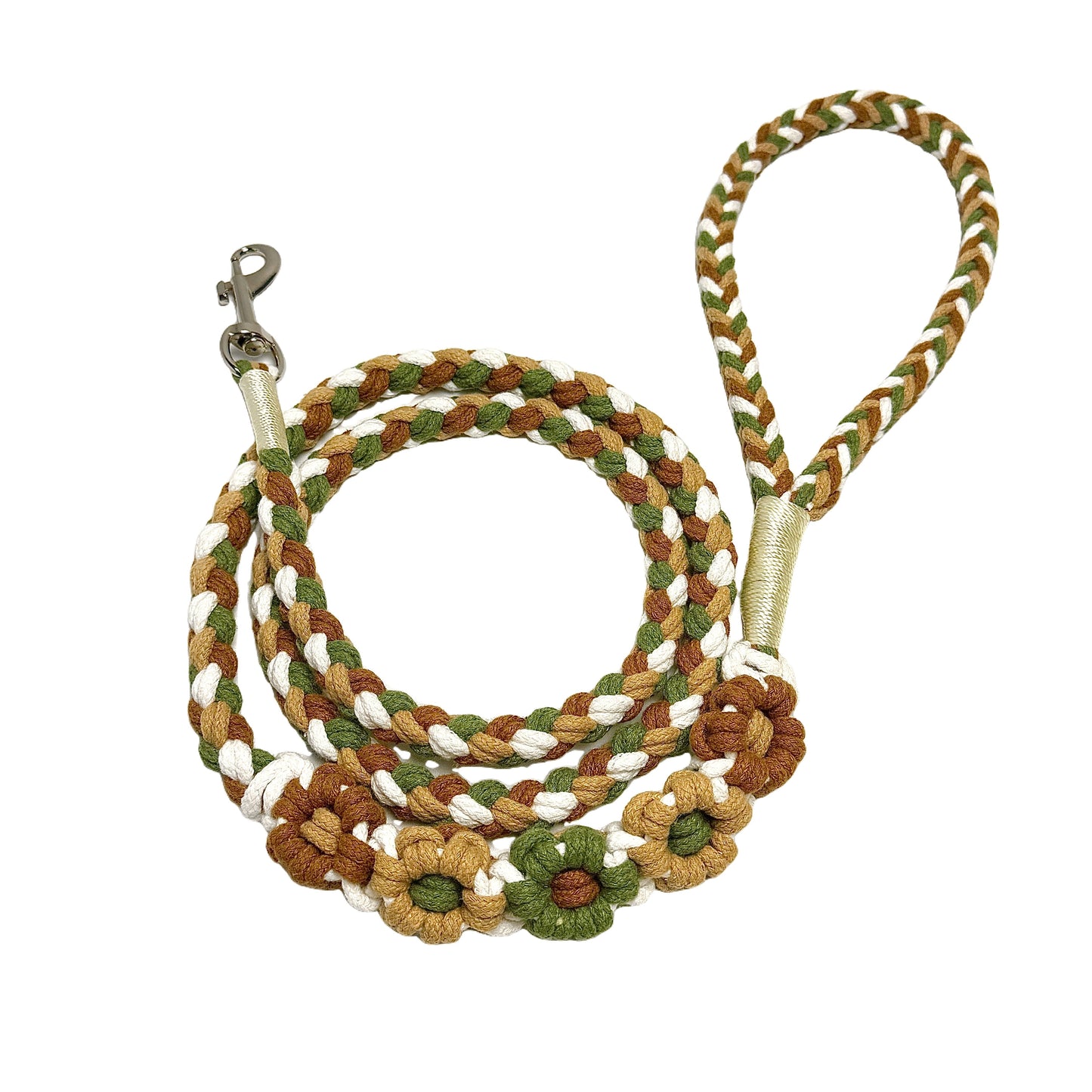 Brown & Green | 5-Flower Handwoven Decorative Dog Leash