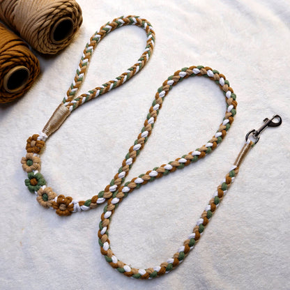 Brown & Green | 5-Flower Handwoven Decorative Dog Leash