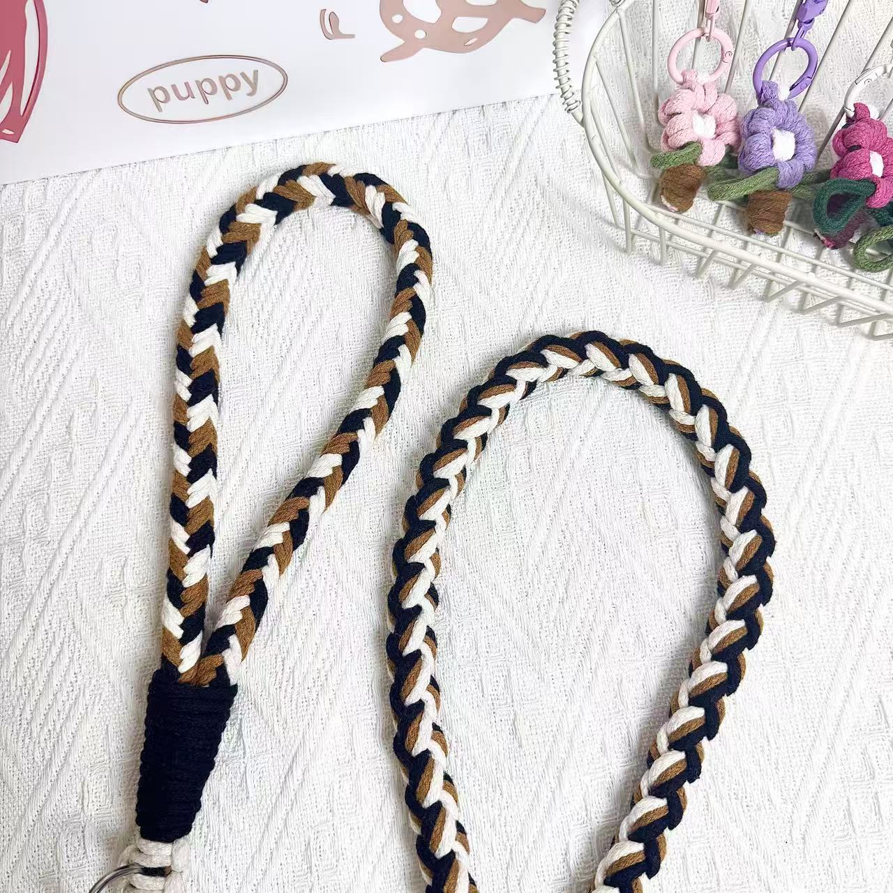 Black & Brown | 9-Flower Handwoven Decorative Dog Leash
