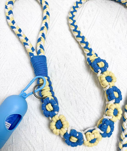 Blue & Yellow | 9-Flower Handwoven Decorative Dog Leash
