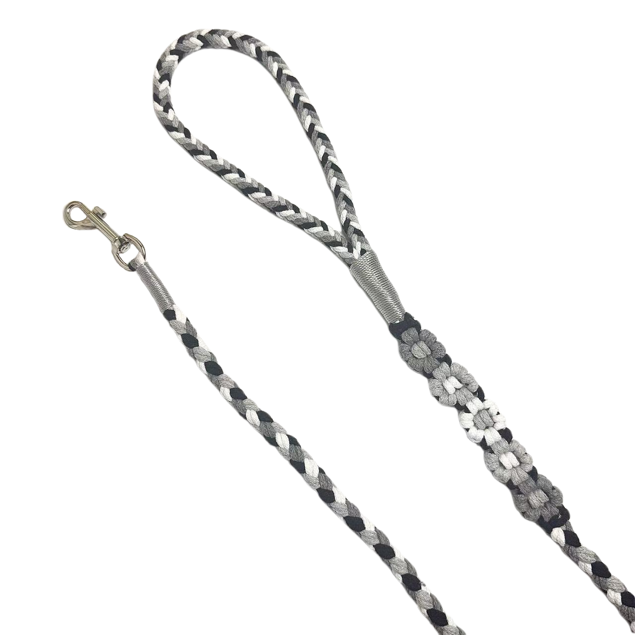 Black & Gray | 5-Flower Handwoven Decorative Dog Leash