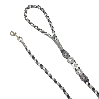 Black & Gray | 5-Flower Handwoven Decorative Dog Leash
