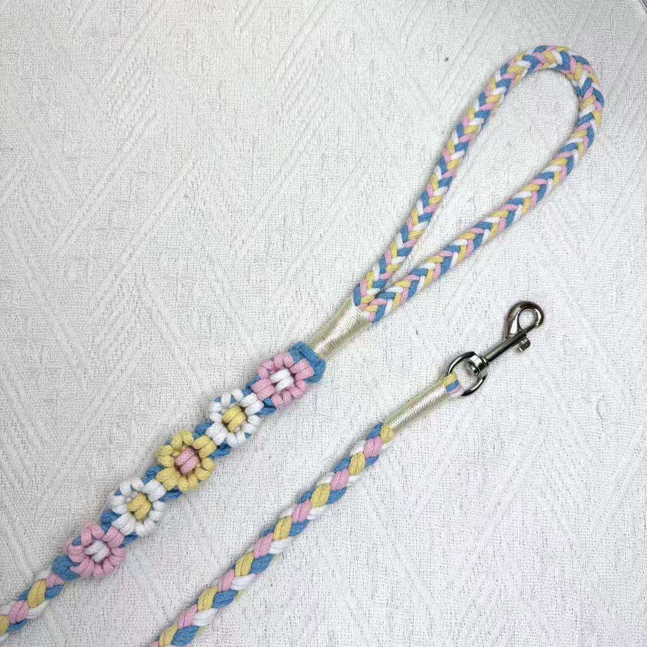 Blue & Pink | 5-Flower Handwoven Decorative Dog Leash