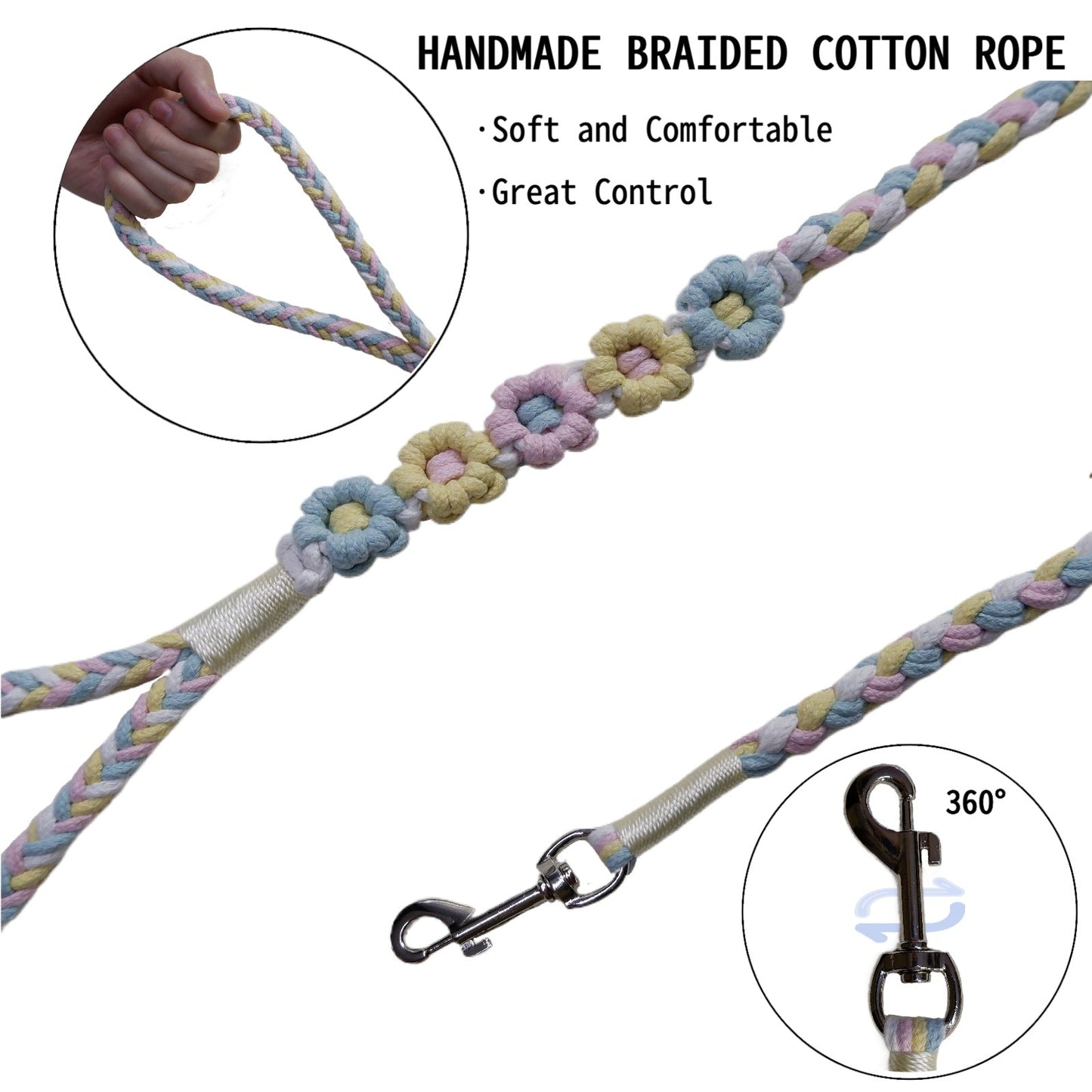 Blue & Yellow | 5-Flower Handwoven Decorative Dog Leash