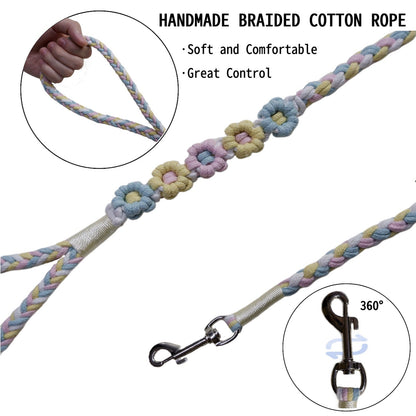 Blue & Yellow | 5-Flower Handwoven Decorative Dog Leash
