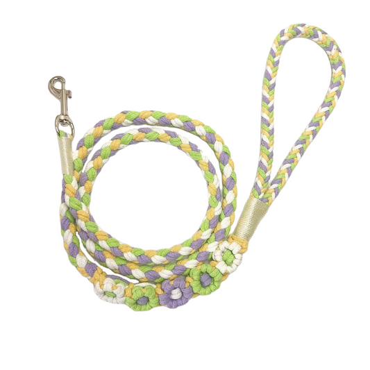 Green & Yellow | 5-Flower Handwoven Decorative Dog Leash