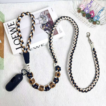 Black & Brown | 9-Flower Handwoven Decorative Dog Leash