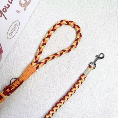 Orange & Red | 9-Flower Handwoven Decorative Dog Leash