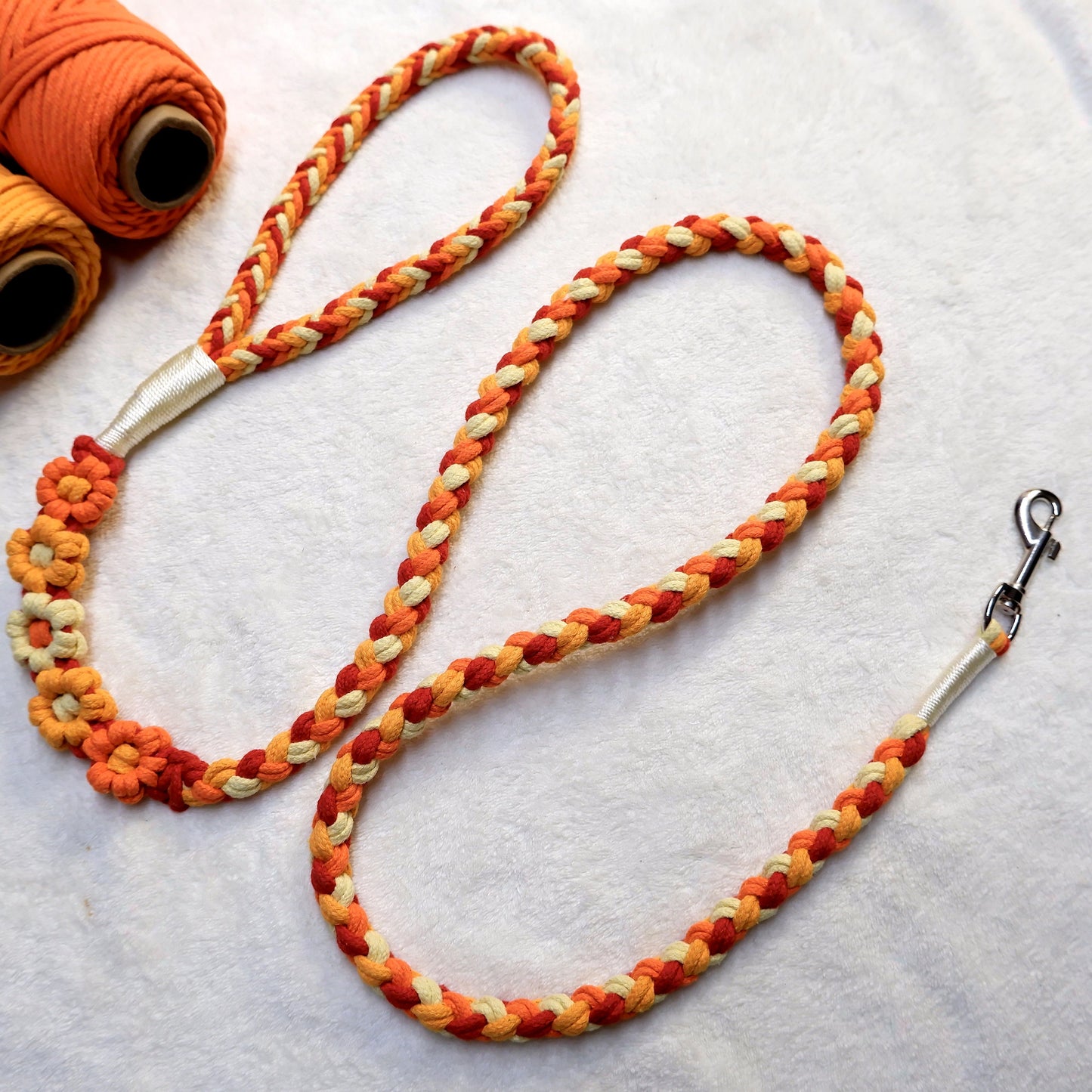 Orange & Yellow | 5-Flower Handwoven Decorative Dog Leash