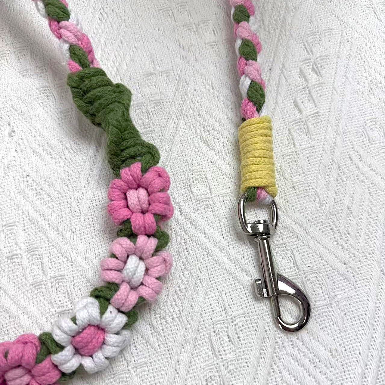 Pink & Green | 9-Flower Handwoven Decorative Dog Leash