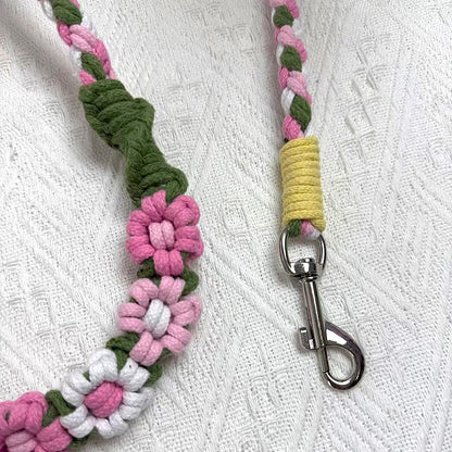 Pink & Green | 9-Flower Handwoven Decorative Dog Leash