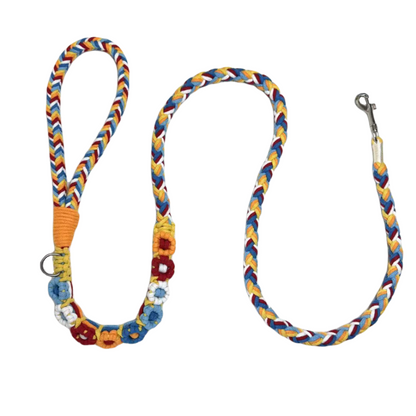 Red & Blue | 9-Flower Handwoven Decorative Dog Leash