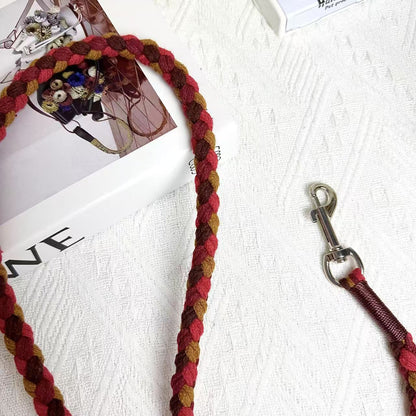 Red & Brown | 5-Flower Handwoven Decorative Dog Leash