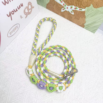 Green & Yellow | 5-Flower Handwoven Decorative Dog Leash